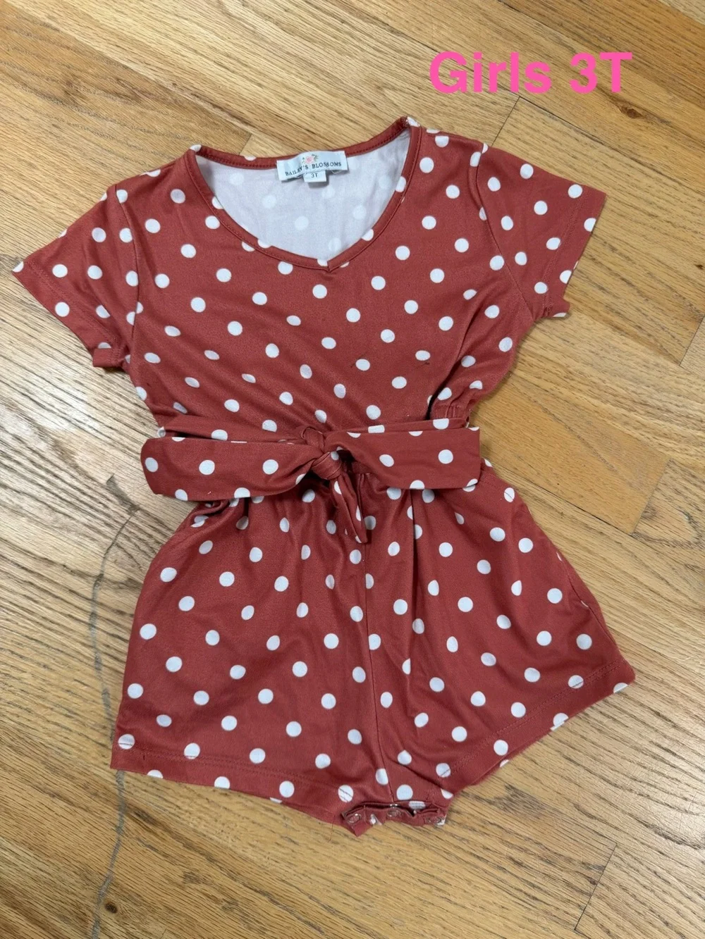 Girls' Polka Dot Tie-Waist One-Piece Romper - Rust